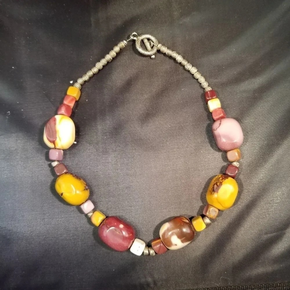 Necklace/Choker Bright Colors, Polished Stone, Handmade‎